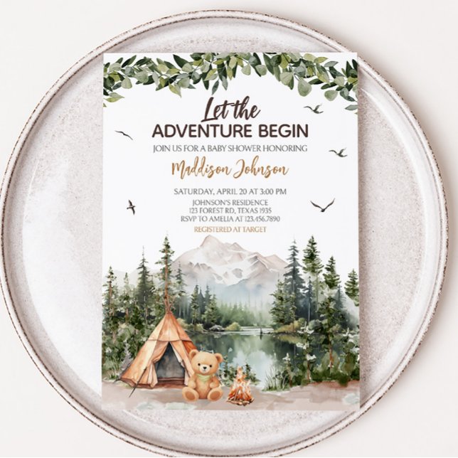 Adventure Awaits Mountain Baby Shower  Invitation (Let the Adventure Begin Baby Shower Invitation)