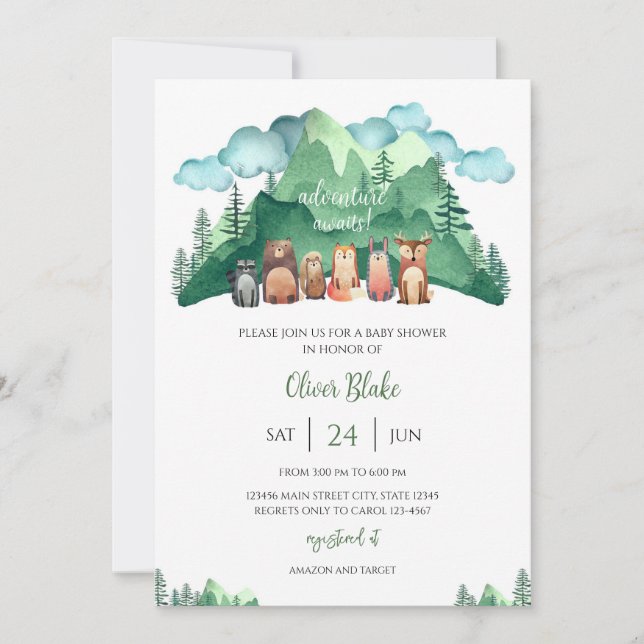 Adventure Awaits Mountain Baby Shower Invitation (Front)