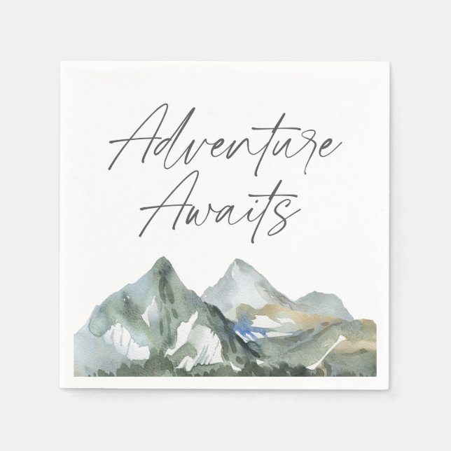 Adventure Awaits Mountain Boy Baby Shower Napkin (Front)