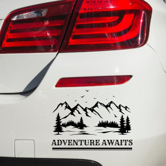 Adventure Awaits Mountain Camper Hiker Car Decal