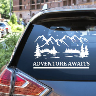Adventure Awaits Mountain Camper Hiker Car Decal