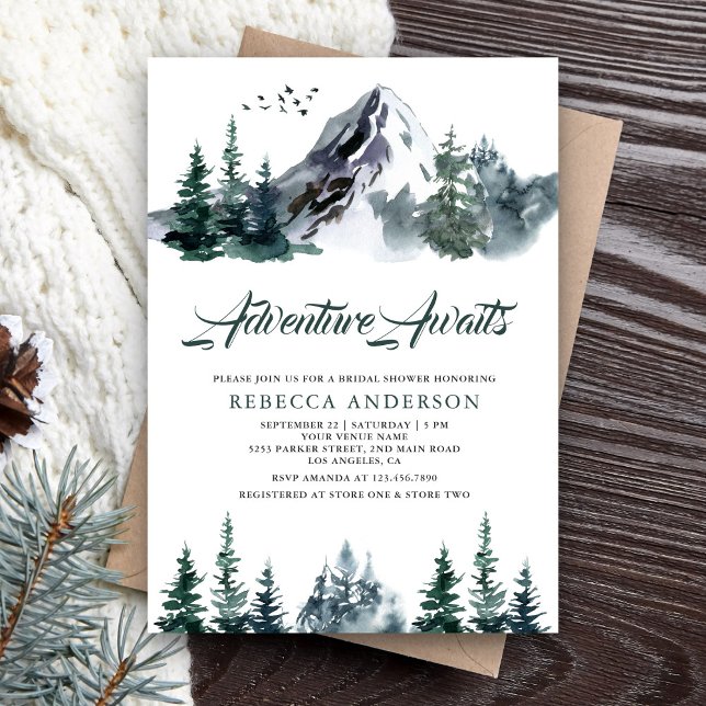 Adventure Awaits Mountain Forest Bridal Shower Invitation (Creator Uploaded)
