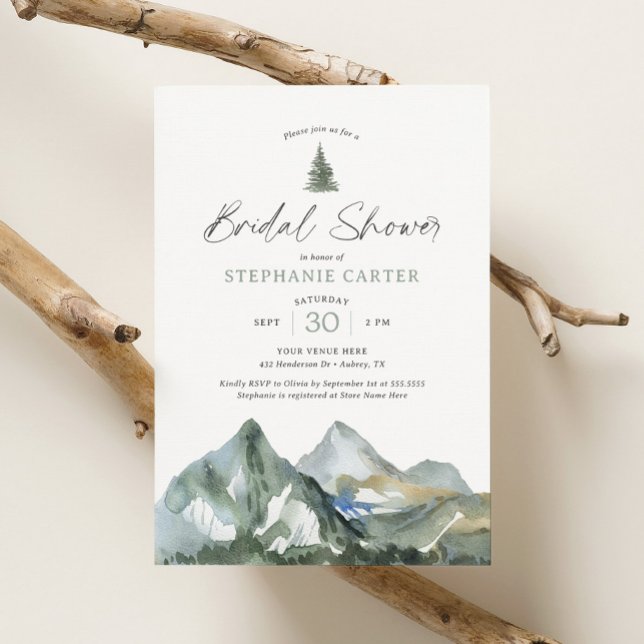 Adventure Awaits Mountain Forest Bridal Shower Invitation (Creator Uploaded)