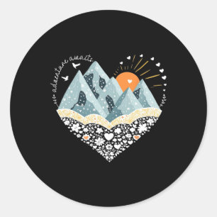 Adventure Awaits Mountain Hiking Camping Nature Lo Classic Round Sticker