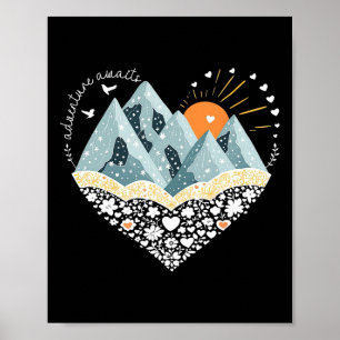 Adventure Awaits Mountain Hiking Camping Nature Lo Poster