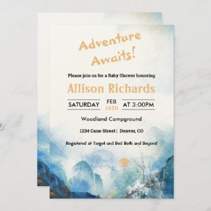 Adventure awaits mountain landscape baby shower    invitation