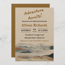 Adventure awaits mountain nature baby shower invi