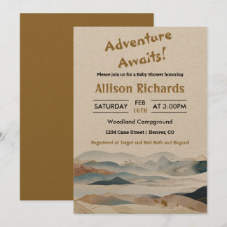 Adventure awaits mountain nature baby shower invi invitation