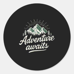 Adventure Awaits Mountain Nature Vintage Hiking Me Classic Round Sticker