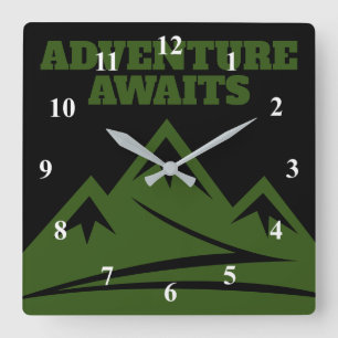 Adventure awaits mountain peak hiking trail square wall clock