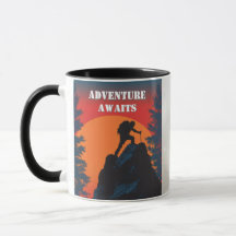 Adventure Awaits Mountain Silhouette Retro Sunset