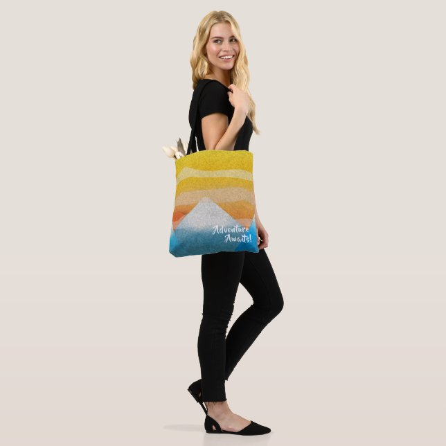 Adventure Awaits Mountain Sunset Tote Bag (On Model)