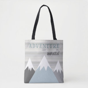 Adventure Awaits Mountain Wooden Tote Bag