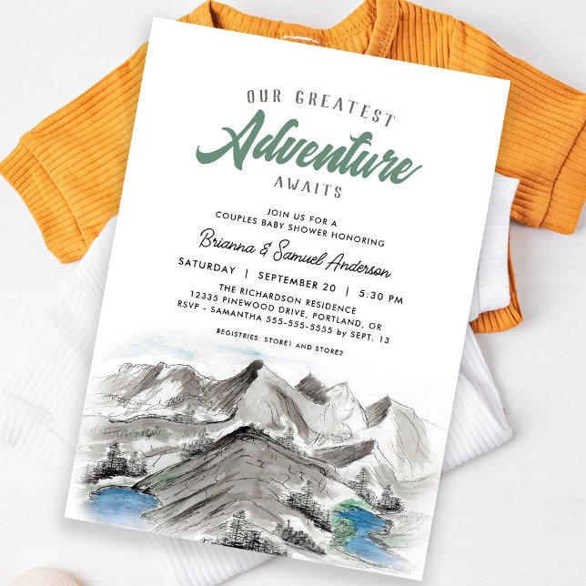 Adventure Awaits Mountains Couples Baby Shower Invitation (Creator Uploaded)