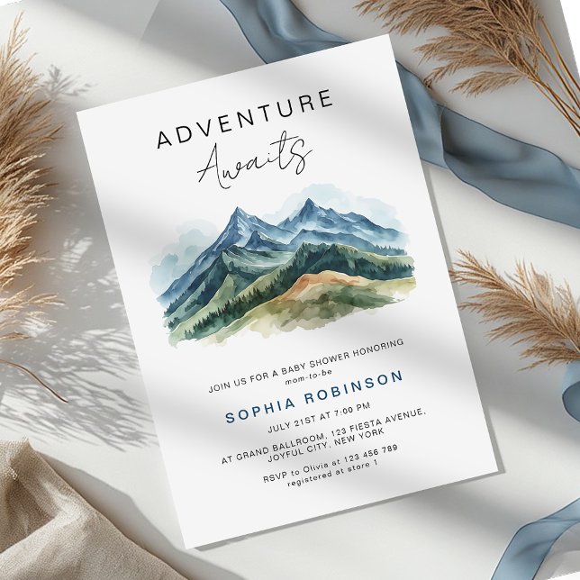 Adventure Awaits Mountains Forest Baby Shower Invitation (Creator Uploaded)