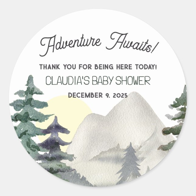 Adventure Awaits! Mountains & Forest Thank You Classic Round Sticker (Front)