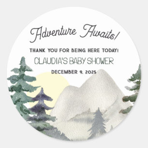 Adventure Awaits! Mountains & Forest Thank You Classic Round Sticker