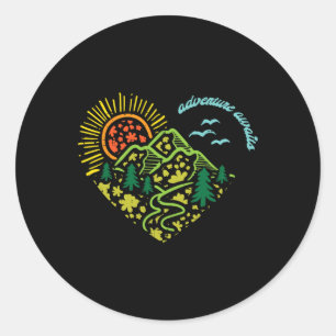 Adventure Awaits Mountains Sun Camping Hiking Wome Classic Round Sticker