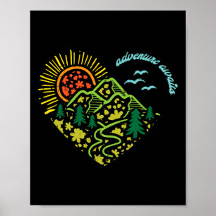 Adventure Awaits Mountains Sun Camping Hiking Wome Poster