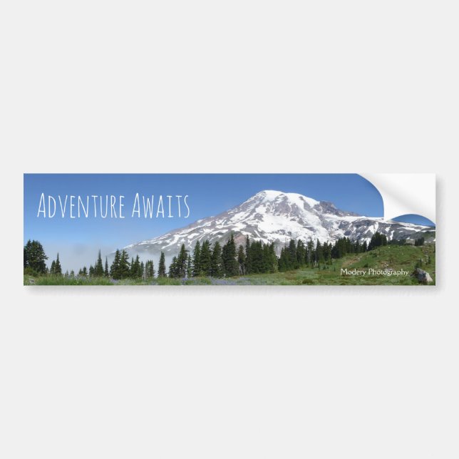 Adventure Awaits (Mt Rainier) Bumper Sticker (Front)