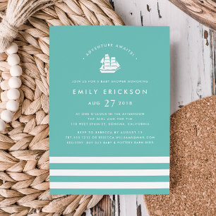 Adventure Awaits Nautical Baby Shower Invitation