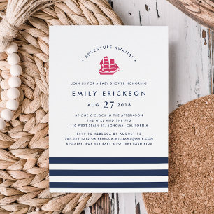 Adventure Awaits Nautical Baby Shower Invitation