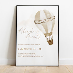 Adventure Awaits Neutral Hot Air Balloon Welcome Poster