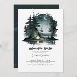 Adventure Awaits Night Sky Nature Graduation Party Invitation