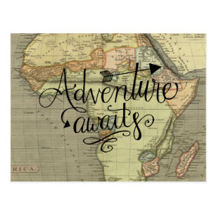 Adventure Awaits Old World Map Postcard