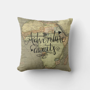 Adventure Awaits Old World Map Throw Pillow