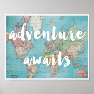 Adventure Awaits on Vintage World Map Poster