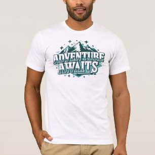 "Adventure Awaits" Outdoor Mountain Scene T-Shirt