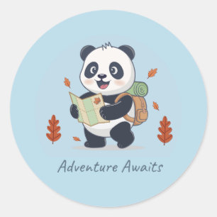 Adventure Awaits Panda Classic Round Sticker