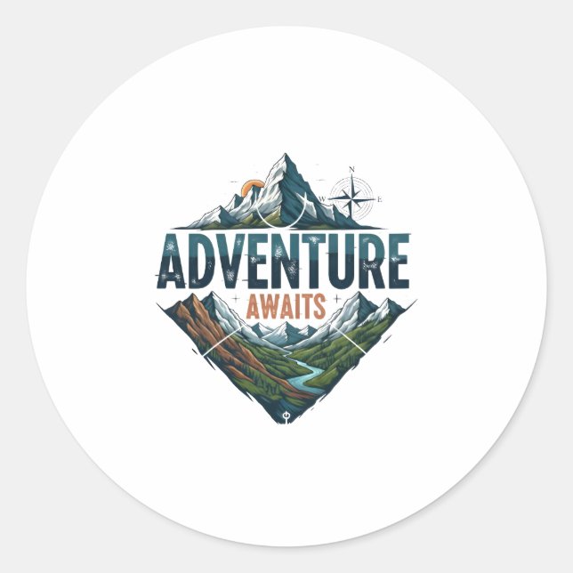 Adventure Awaits Peaks & Valleys Classic Stickers. Round Sticker (Front)