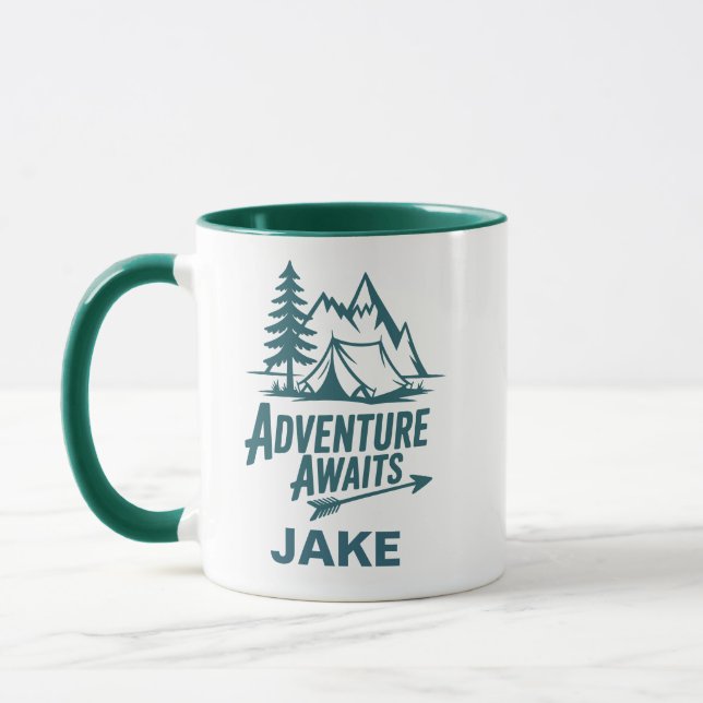 Adventure Awaits Personalised Camping Coffee Mug (Left)