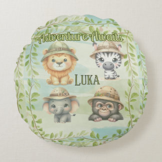 Adventure Awaits Personalize Safari Woodlands  Round Cushion
