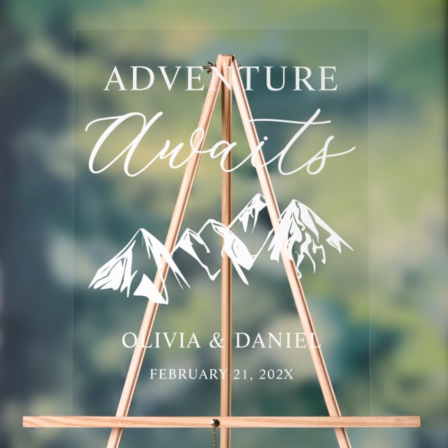 Adventure Awaits Personalized Wedding Acrylic Sign (Neutral)