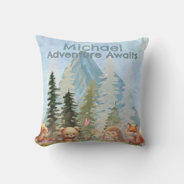 Adventure Awaits Personalized Woodland Animal Gift Cushion (Front)