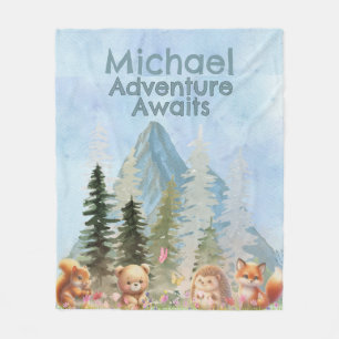 Adventure Awaits Personalized Woodland Animal Gift Fleece Blanket