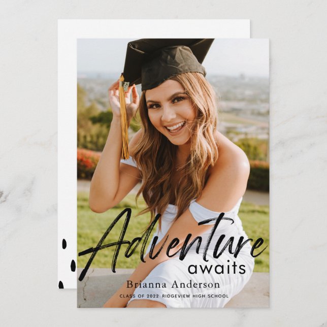Adventure Awaits Photo Graduation Invitation (Front/Back)