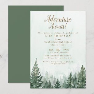 Adventure Awaits Pine Tree Forest Graduation Party Invitation