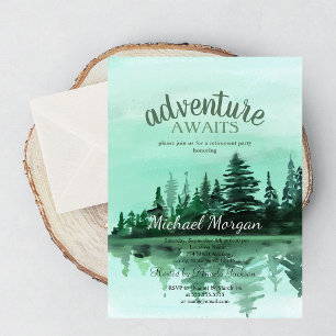 Adventure Awaits Pine Tree Forest Lake Retirement Invitation