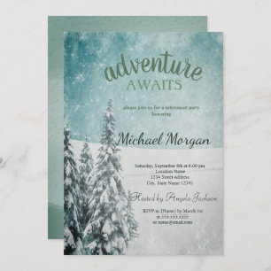 Adventure Awaits Pine Tree Forest Snow Retirement  Invitation