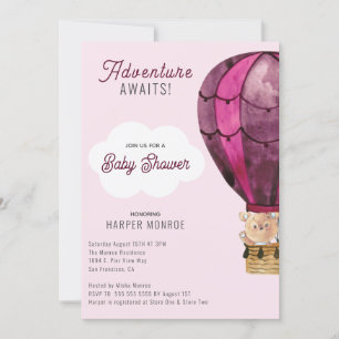 Adventure Awaits Pink Girls Baby Shower Invitation