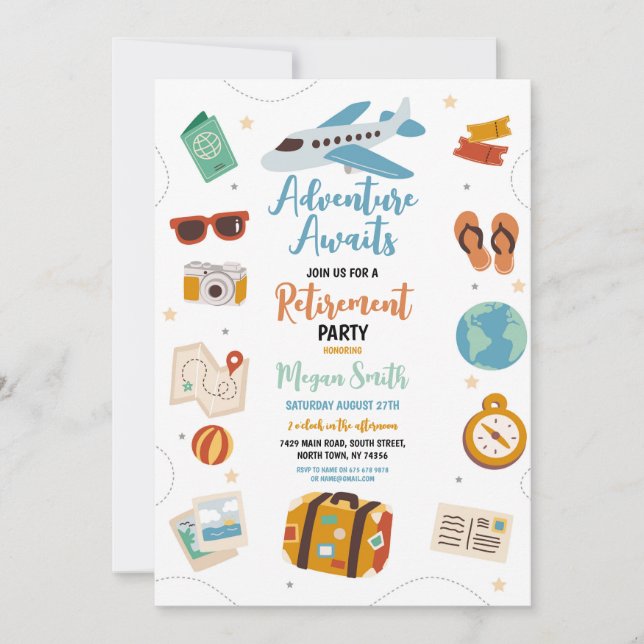 Adventure Awaits Retirement Party Vacation Holiday Invitation (Front)