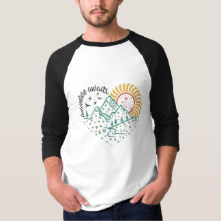 Adventure Awaits – Retro Mountain & Sun Nature T-Shirt