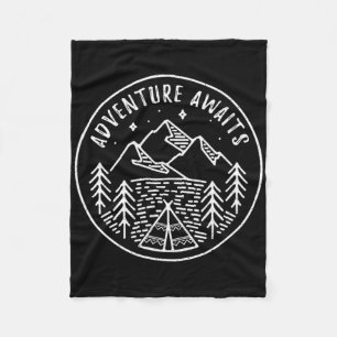 Adventure Awaits Retro Summer Camp Tent Shirt For  Fleece Blanket