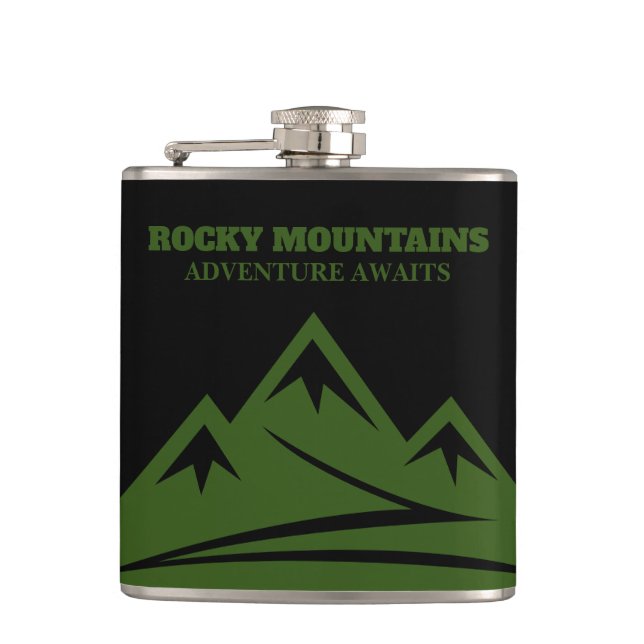 Adventure Awaits Rocky Mountains logo custom drink Hip Flask (Front)