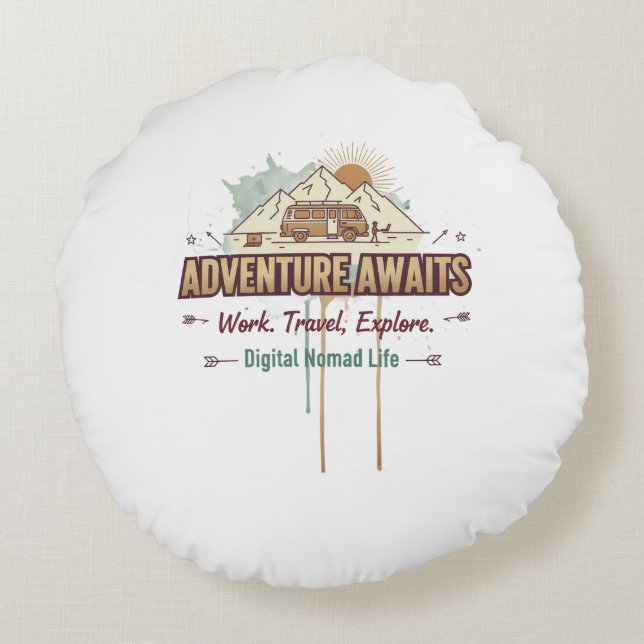 Adventure Awaits  Round Cushion (Back)