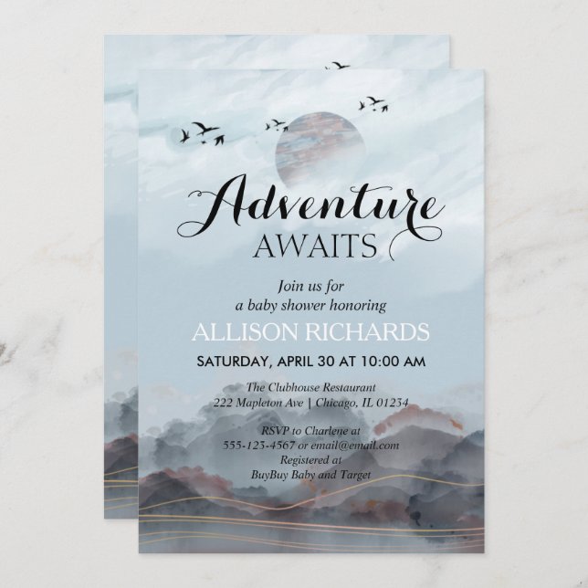 Adventure awaits rustic woodland baby shower  invitation (Front/Back)